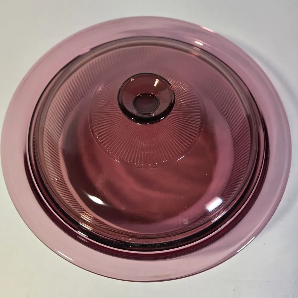 CRANBERRY Vision Ware V-33-B Casserole Dish Lid Ribbed 2.5 qt Corning USA *EUC